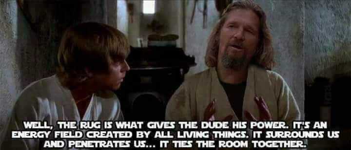 scene from star wars with the Dude playing the part of Obi-Wan Kenobi.